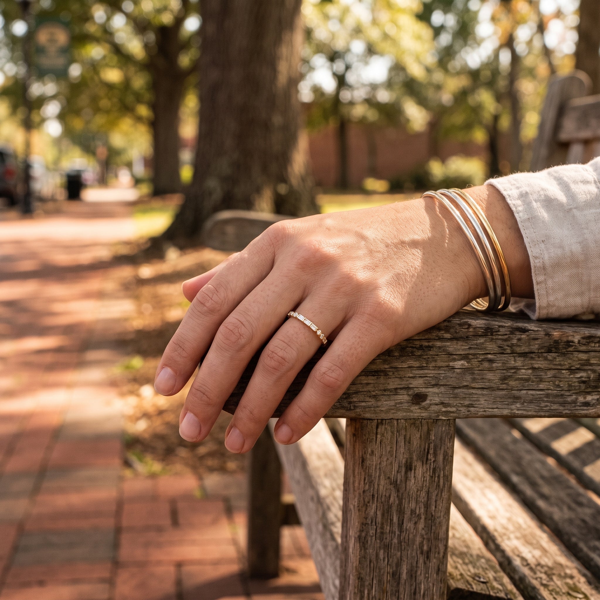 Baguette & Round Lab-Grown Diamond Band Ring
