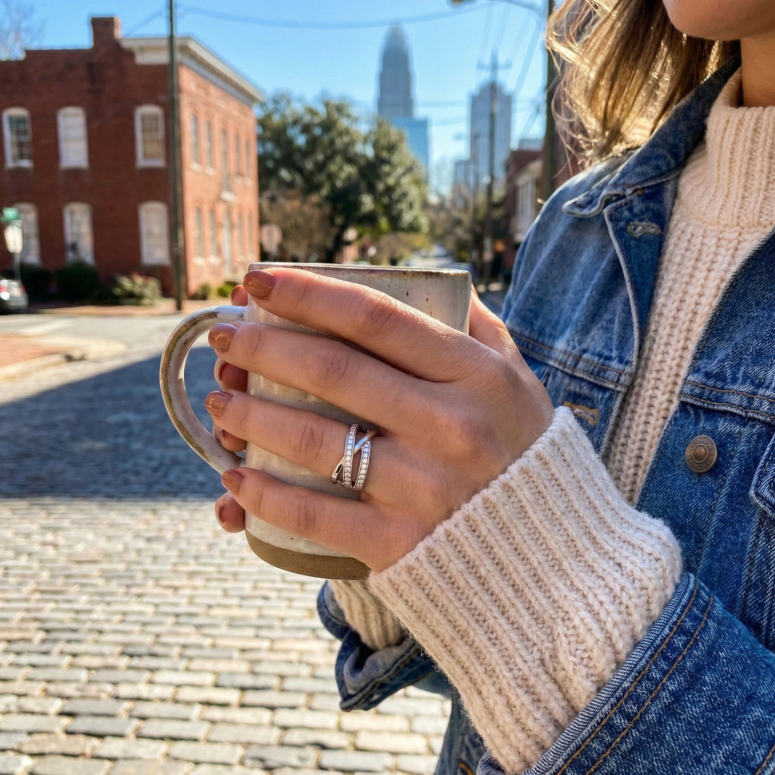 Round Diamond Criss-Cross Ring | 18K White Gold | Multi-Row Pavé Band | Diamond Fashion Ring - Brownee Jewelers