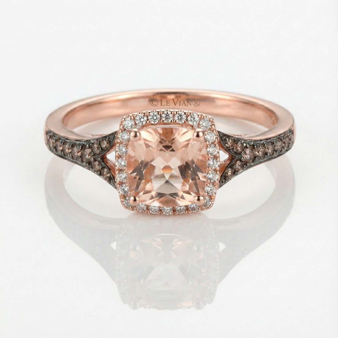 Le Vian Chocolatier® 14K Strawberry Gold® Ring with Peach Morganite™, Chocolate Diamonds® & Vanilla Diamonds® Soft blush color meets rich Le Vian® contrast in this captivating Chocolatier® ring