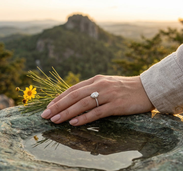 Pear Lab-Grown Diamond Ring | 14K White Gold | Diamond | Pavé | Engagement Ring - Brownee Jewelers
