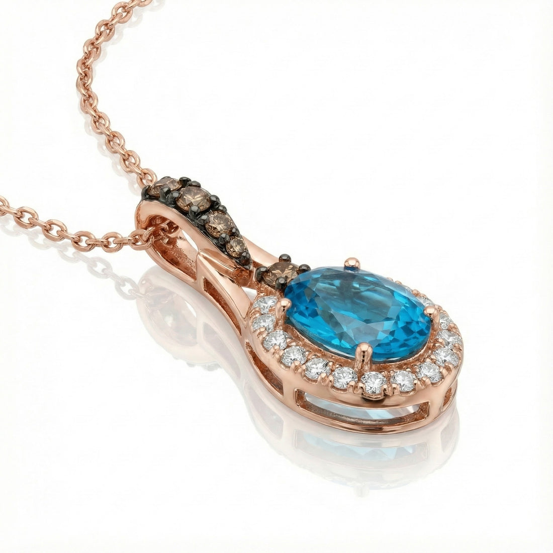 Le Vian Chocolatier® 14K Strawberry Gold® Pendant with Deep Sea Blue Topaz™, Chocolate Diamonds® & Vanilla Diamonds® Vibrant color meets rich contrast in this striking Le Vian Chocolatier® pendant