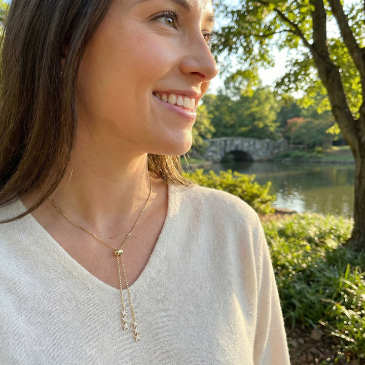 Diamond Star Bolo Necklace | 14K Yellow Gold | Pavé Diamonds | Adjustable Necklace - Brownee Jewelers