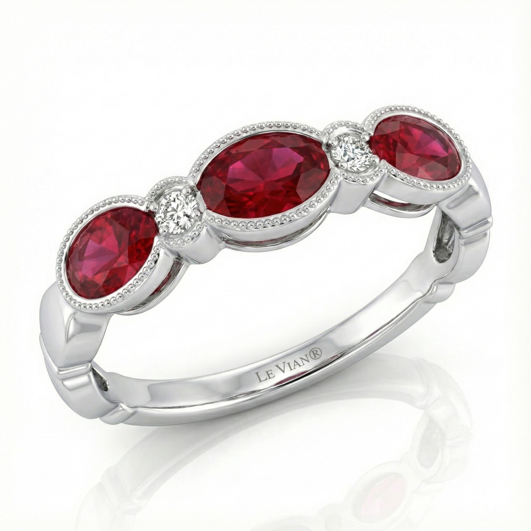Ruby & Diamond Three-Stone Ring | 14K White Gold | 0.70 ct Ruby | 0.06 ctw Diamond - Brownee Jewelers