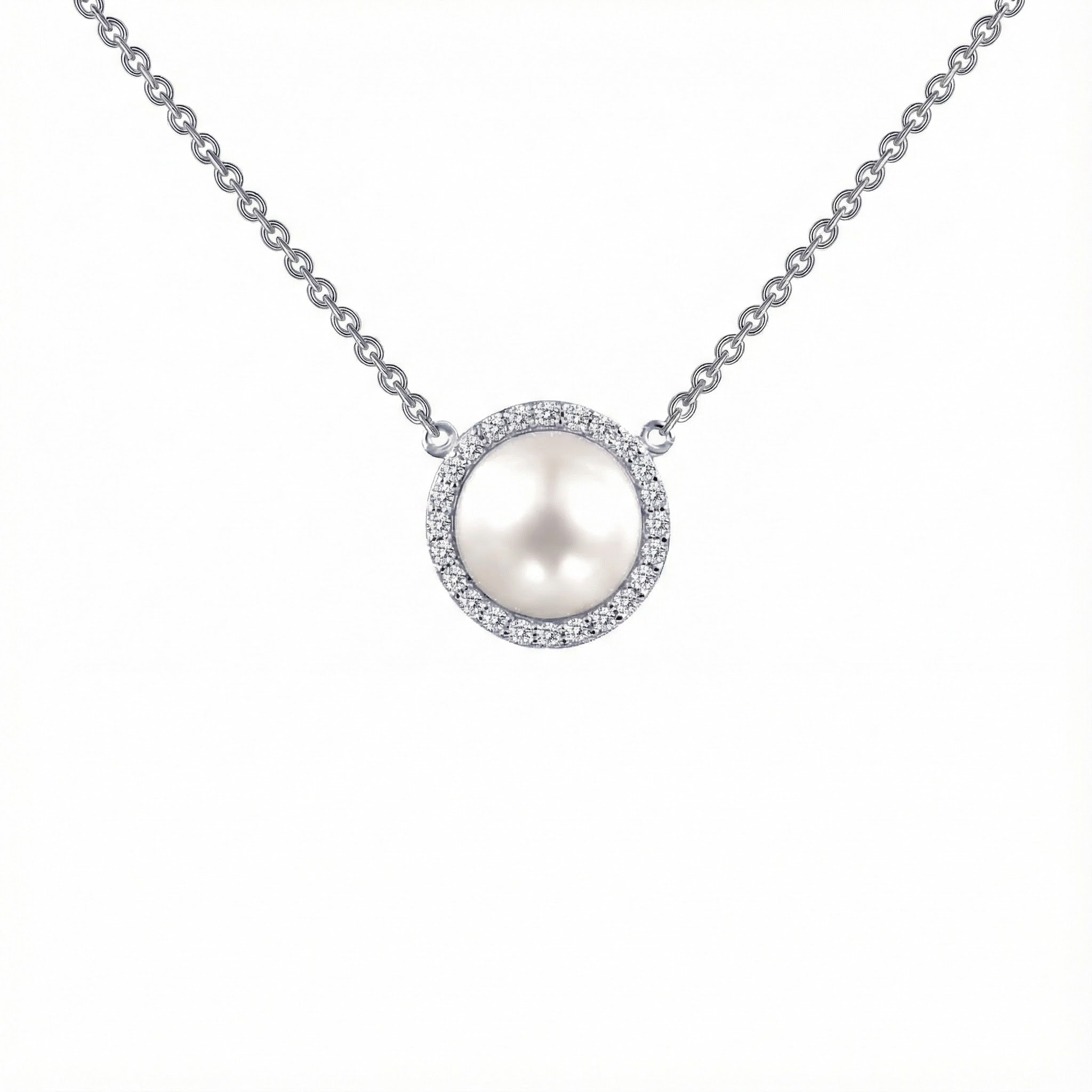 Freshwater Cultured Pearl Halo Pendant | Sterling Silver | CZ Accents | 18" Necklace - Brownee Jewelers