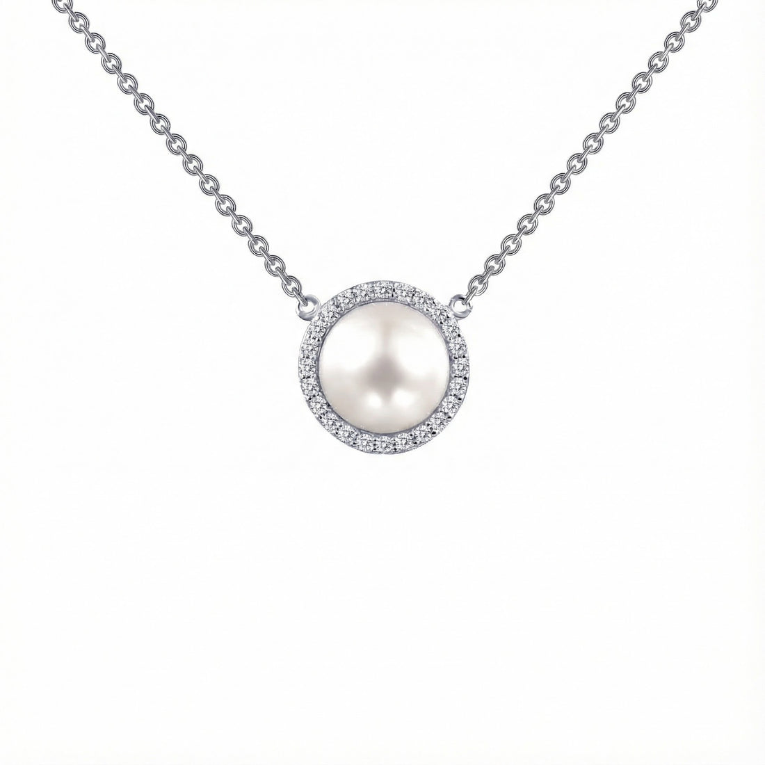 Freshwater Cultured Pearl Halo Pendant | Sterling Silver | CZ Accents | 18" Necklace - Brownee Jewelers