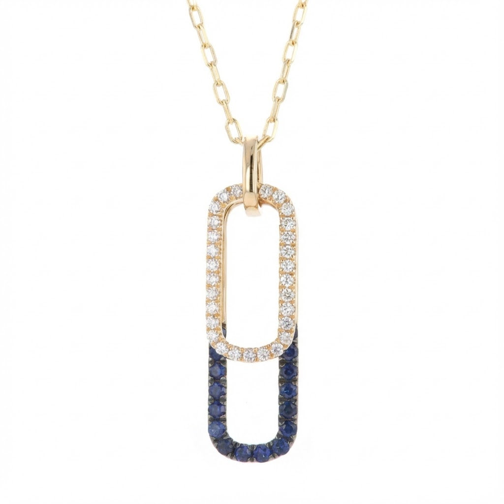 Madison L | Sapphire & Diamond Pavé Paperclip Pendant | 14K Yellow Gold | Two-Tone Link Necklace - Brownee Jewelers