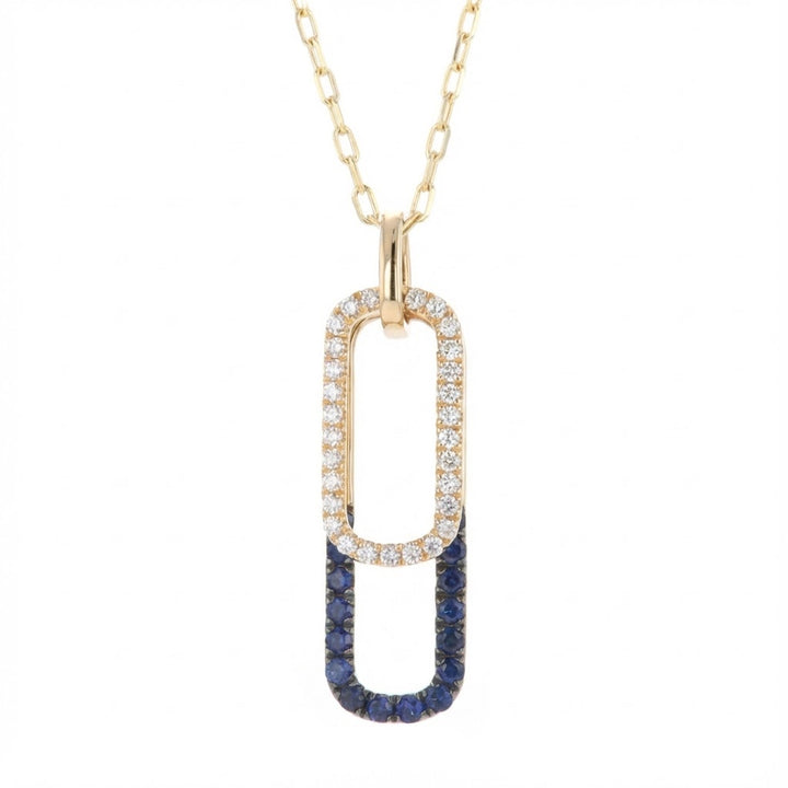 Madison L | Sapphire & Diamond Pavé Paperclip Pendant | 14K Yellow Gold | Two-Tone Link Necklace - Brownee Jewelers