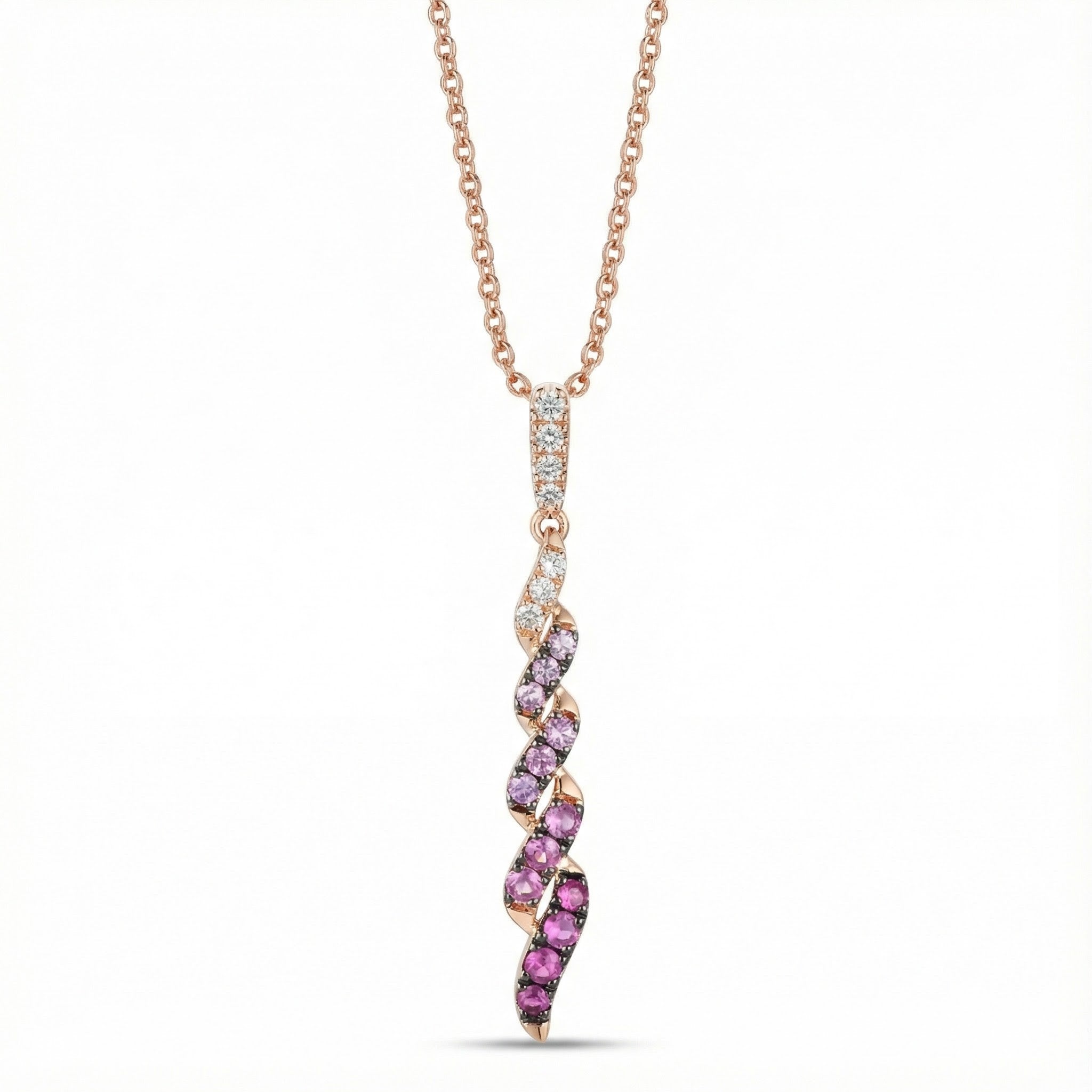 Le Vian® Pink Sapphire Ombré & White Sapphire Pendant in 14K Strawberry Gold® Graceful color and fluid design define this Le Vian® pendant featuring 3/8 ct. of Pink Sapphire Ombré, beautifully graduated for a soft, romantic glow