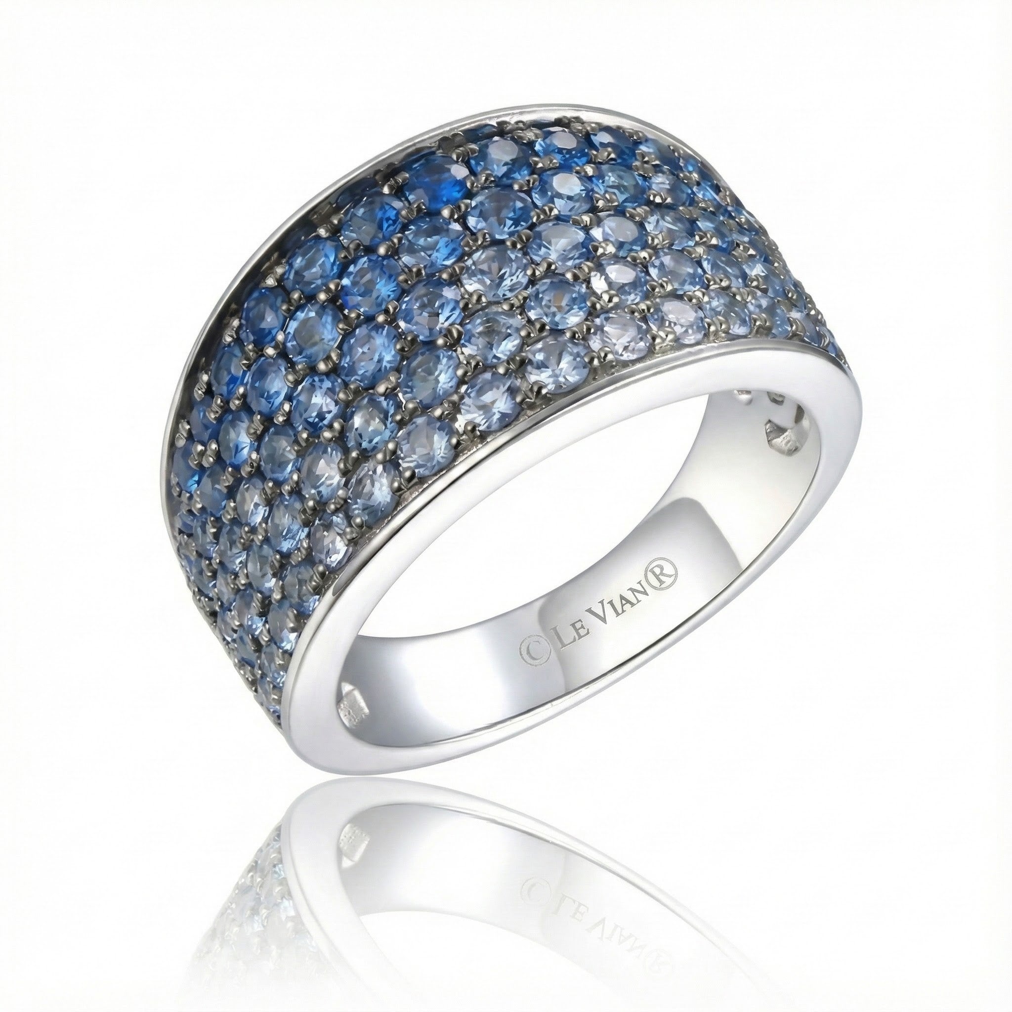 Ombre® Blue Sapphire Band | 14K White Gold | 2.50 ctw | Pavé Sapphire Ring - Brownee Jewelers