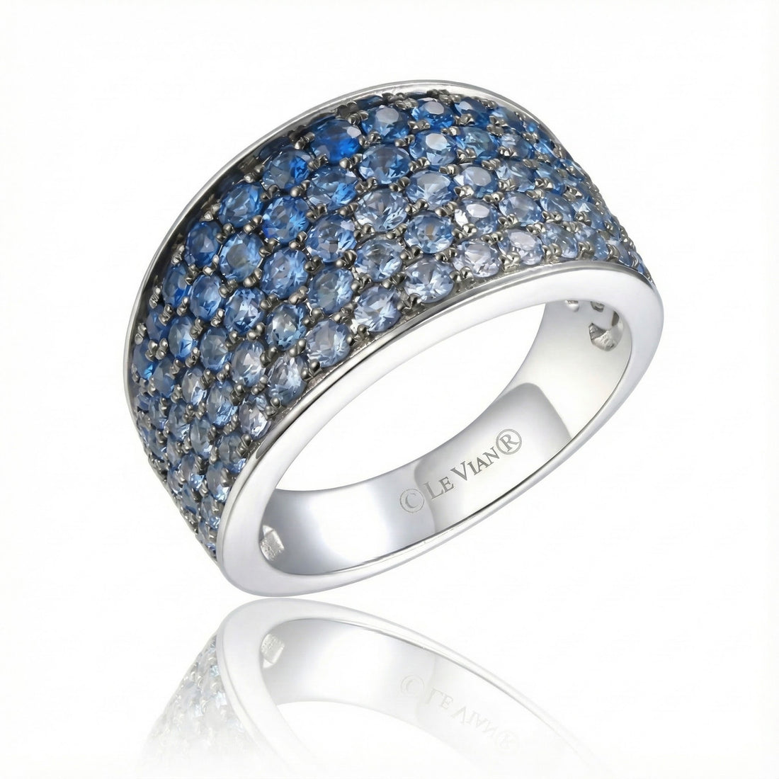 Ombre® Blue Sapphire Band | 14K White Gold | 2.50 ctw | Pavé Sapphire Ring - Brownee Jewelers