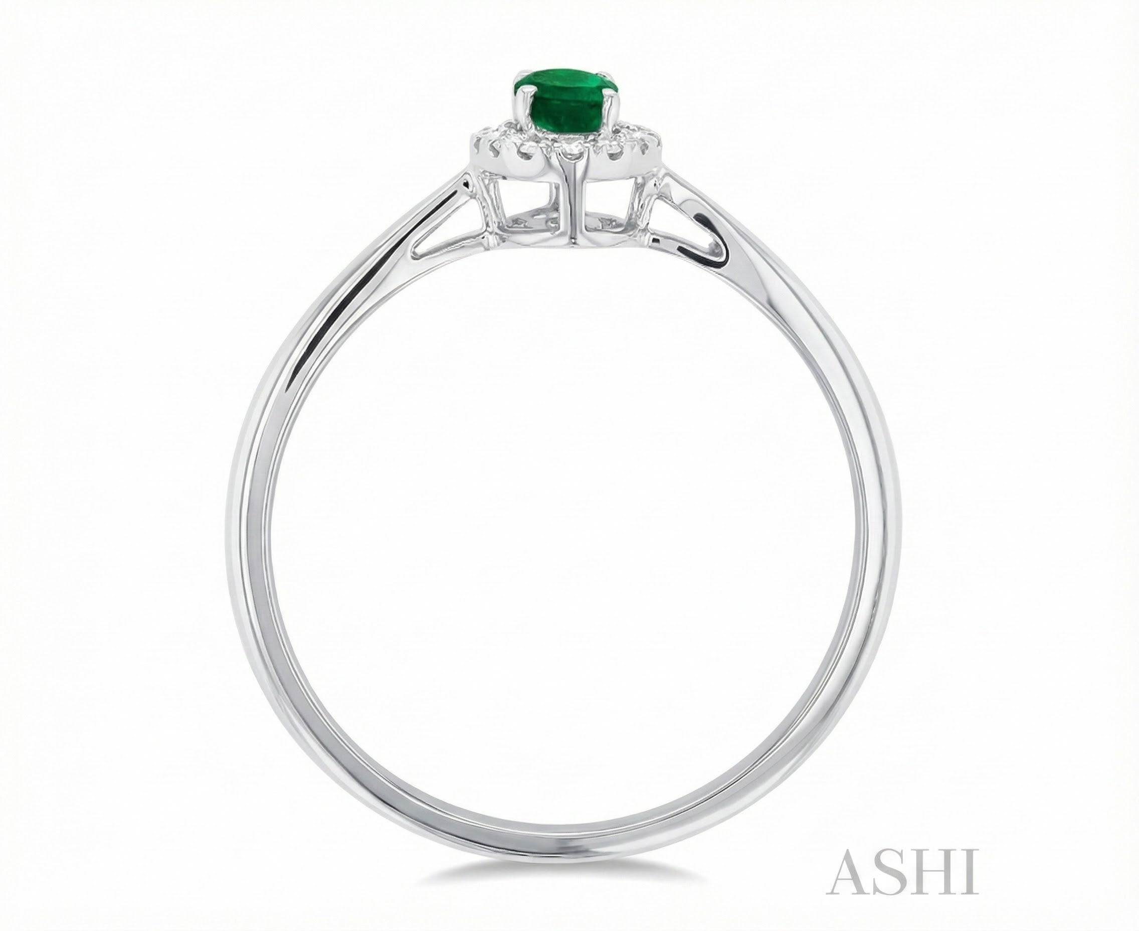 Emerald & Diamond Halo Ring, 0.07 ctw