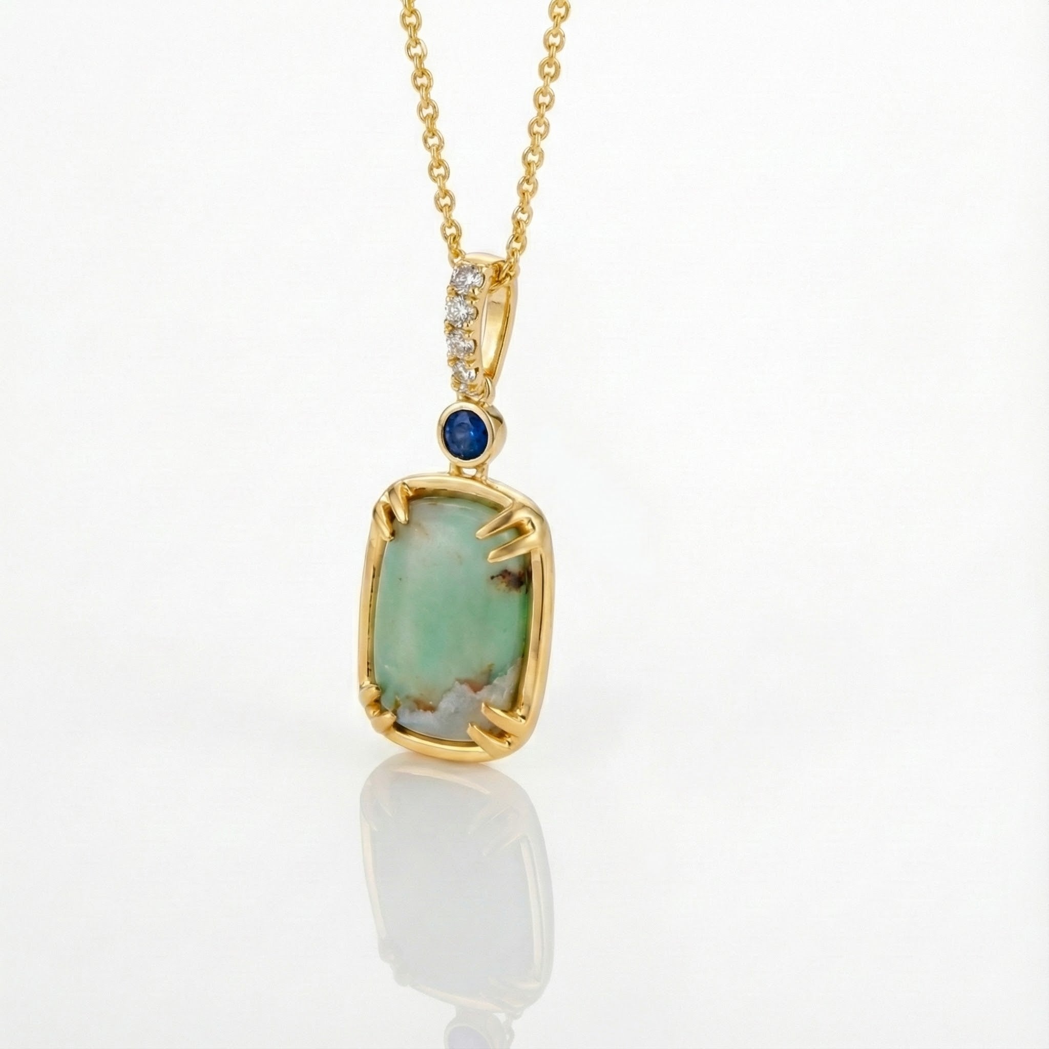 Aquaprase Pendant with Sapphire & Diamonds | 2.82 ctw | 14K Yellow Gold | Signature Gemstone Necklace - Brownee Jewelers