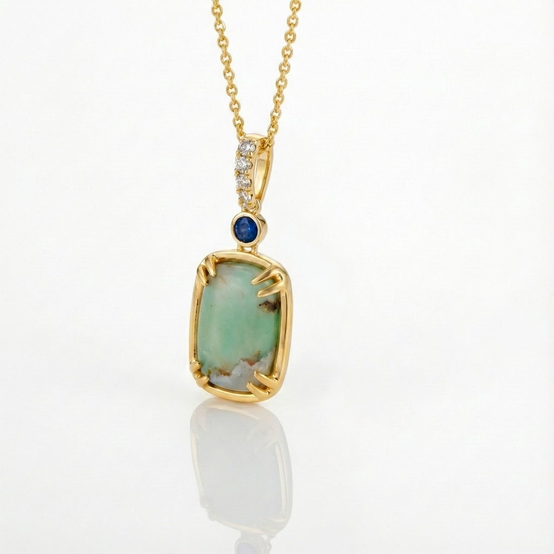 Aquaprase Pendant with Sapphire & Diamonds | 2.82 ctw | 14K Yellow Gold | Signature Gemstone Necklace - Brownee Jewelers