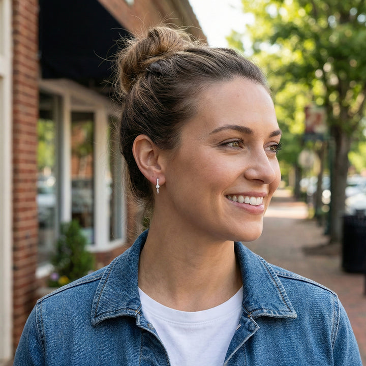 Diamond Bezel Hoop Earrings | 14K White Gold | 0.13 ctw | Modern Pavé Huggie Hoops - Brownee Jewelers