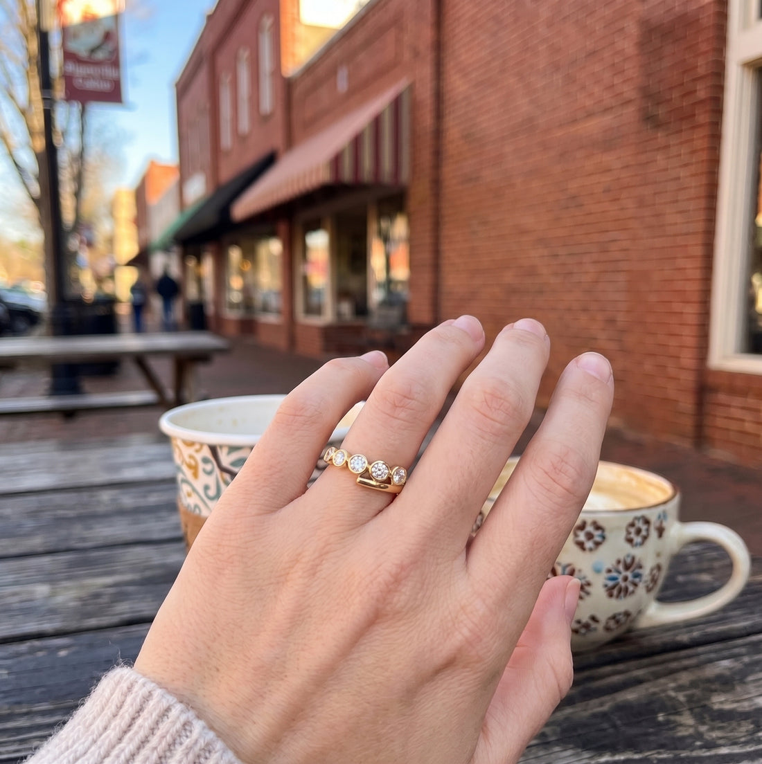 Round Bezel-Set Diamond Open Wrap Ring