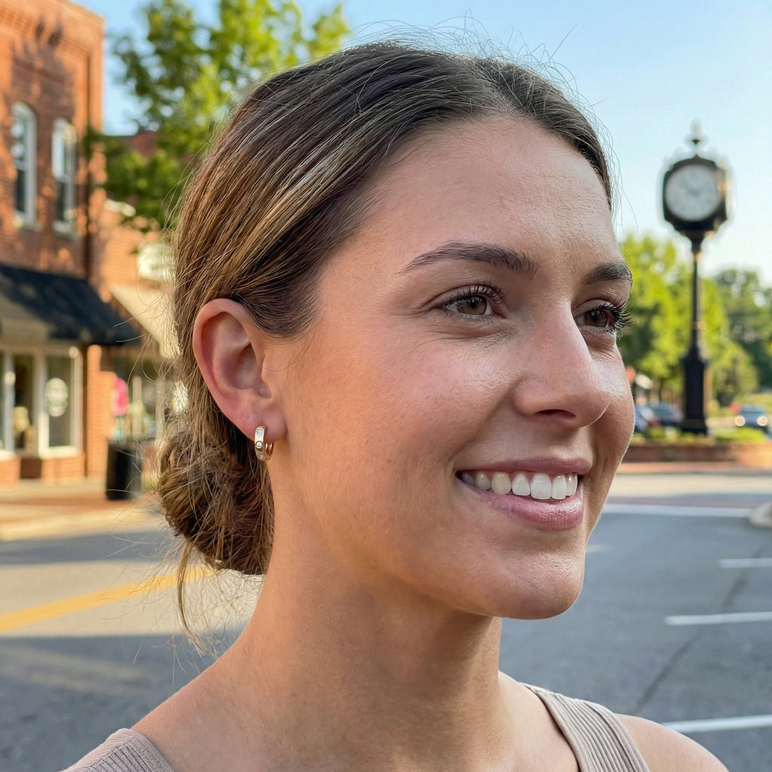 Diamond Huggie Earrings | 14K Yellow Gold | 0.11 ctw | Bezel Set Hoop Earrings - Brownee Jewelers