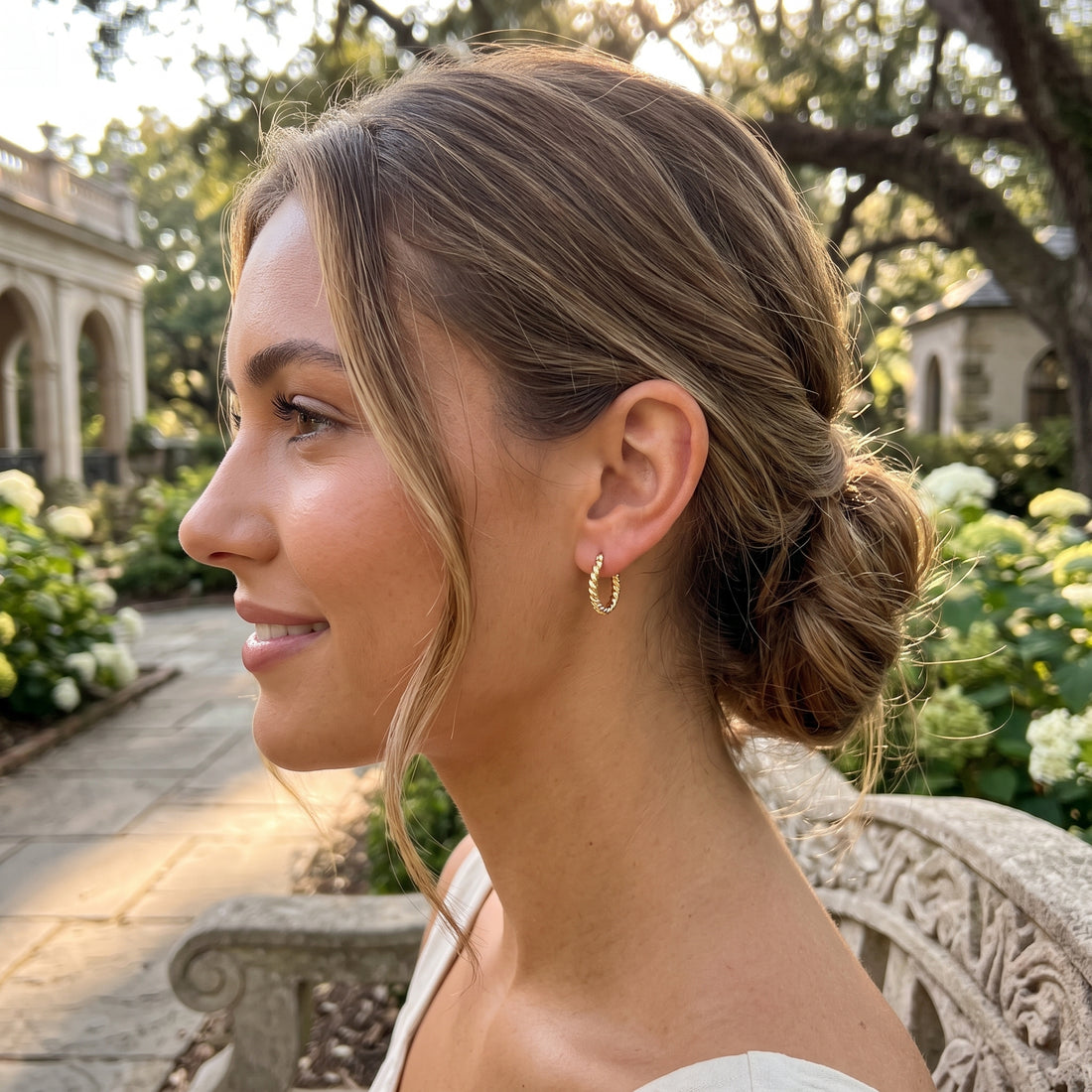 Twisted Round Hoop Earrings in 14K Yellow Gold