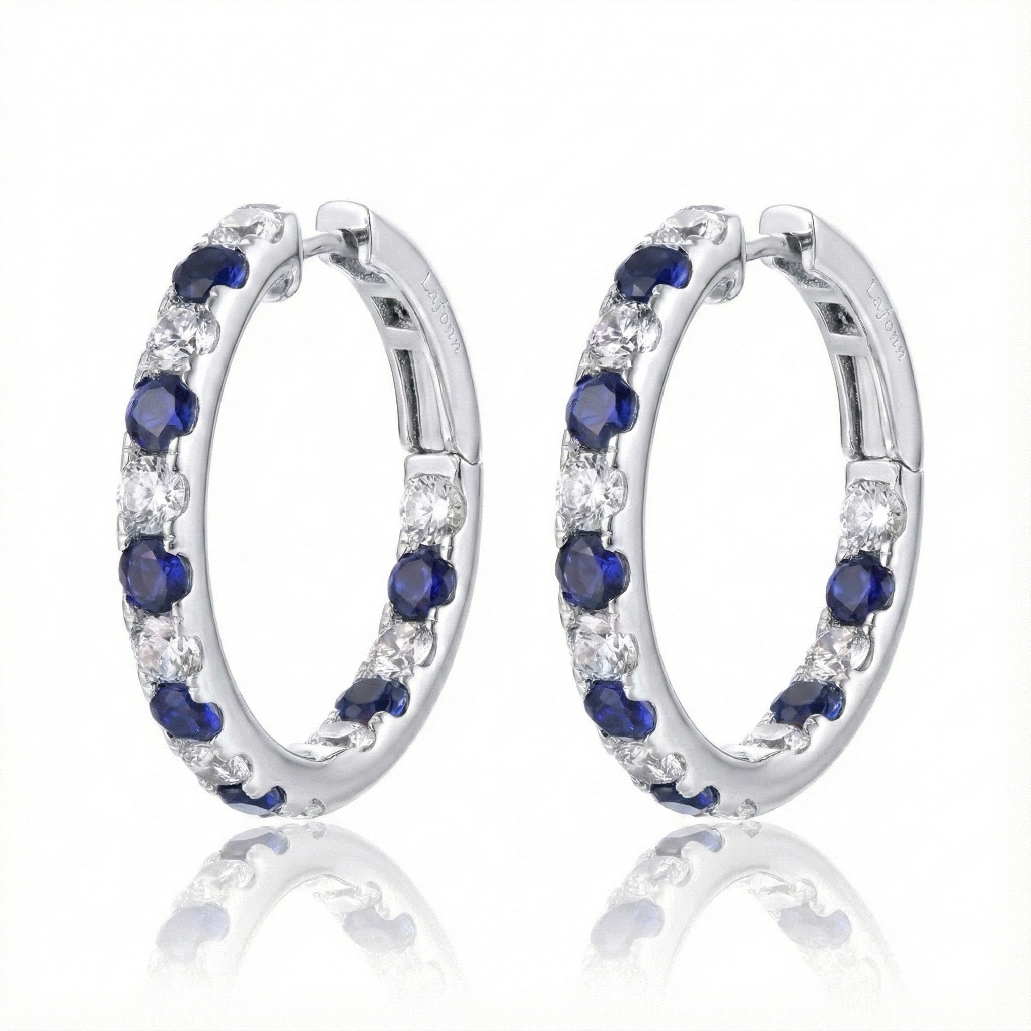 Sapphire & CZ Hoop Earrings | Sterling Silver | 3.52 ctw - Brownee Jewelers