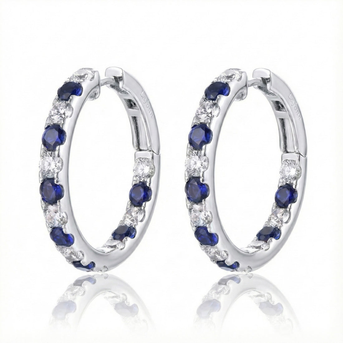 Sapphire & CZ Hoop Earrings | Sterling Silver | 3.52 ctw - Brownee Jewelers