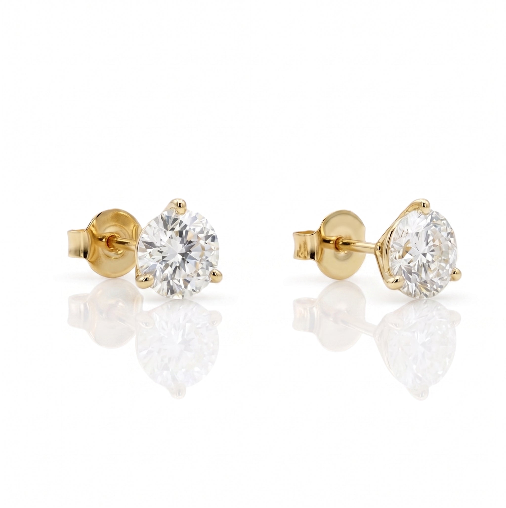 Round Lab-Grown Diamond Stud Earrings | 14K Yellow Gold | 3.00 ctw Round Diamonds | Martini 3-Prong Setting - Brownee Jewelers