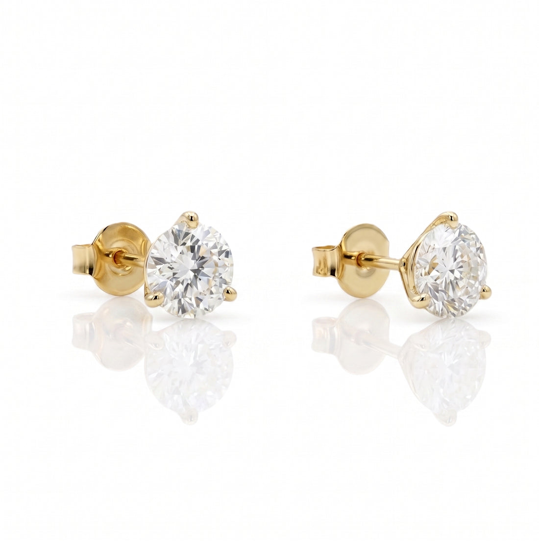 Round Lab-Grown Diamond Stud Earrings | 14K Yellow Gold | 3.00 ctw Round Diamonds | Martini 3-Prong Setting - Brownee Jewelers