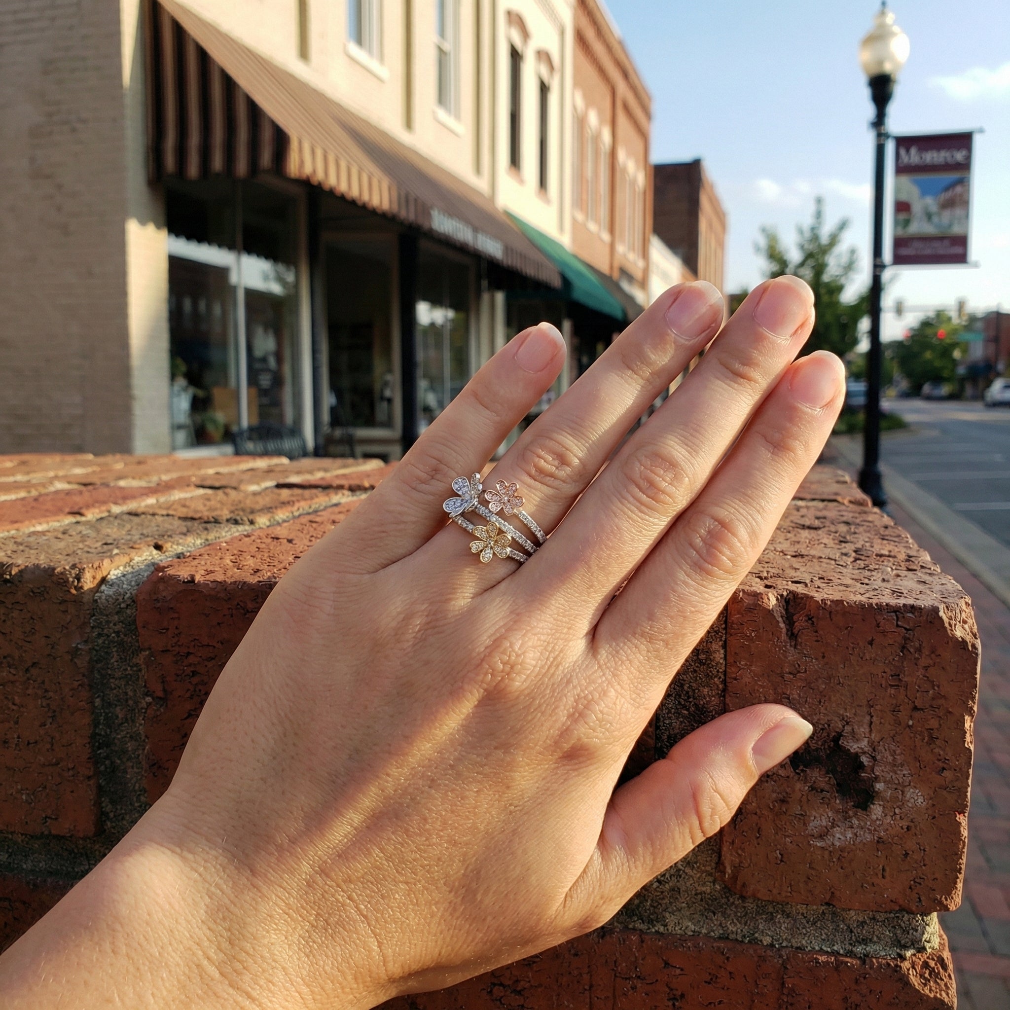 Tri-Color Diamond Floral Ring | 14K Gold | 1.14 ctw | Statement Flower Ring - Brownee Jewelers