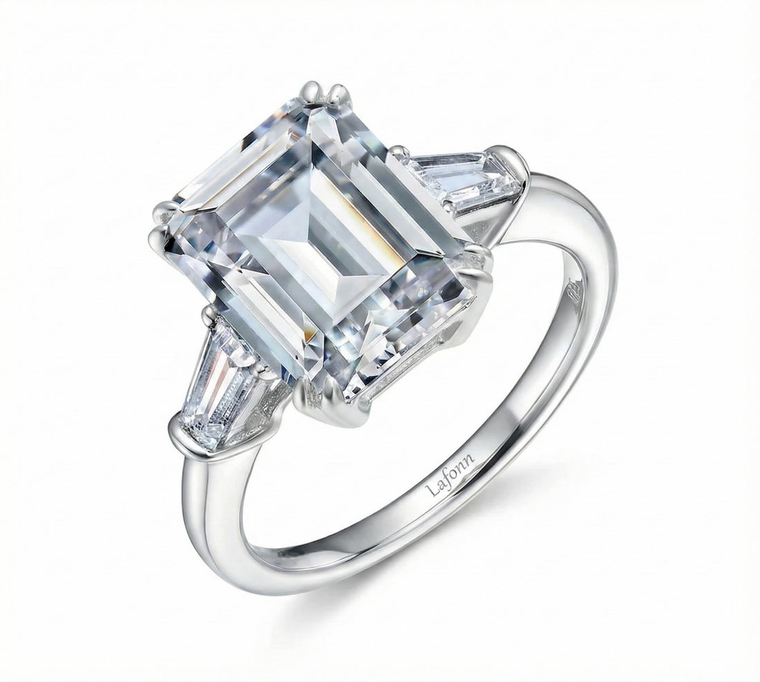 Emerald-Cut CZ Ring with Baguette Accents | Sterling Silver | Size 7 - Brownee Jewelers