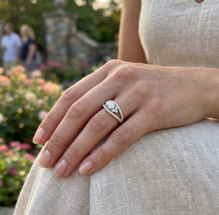 Round Diamond Halo Engagement Ring | 14K Yellow Gold | Round Diamond Center with 42 Round Diamond Accents | Split-Shank Halo Design - Brownee Jewelers