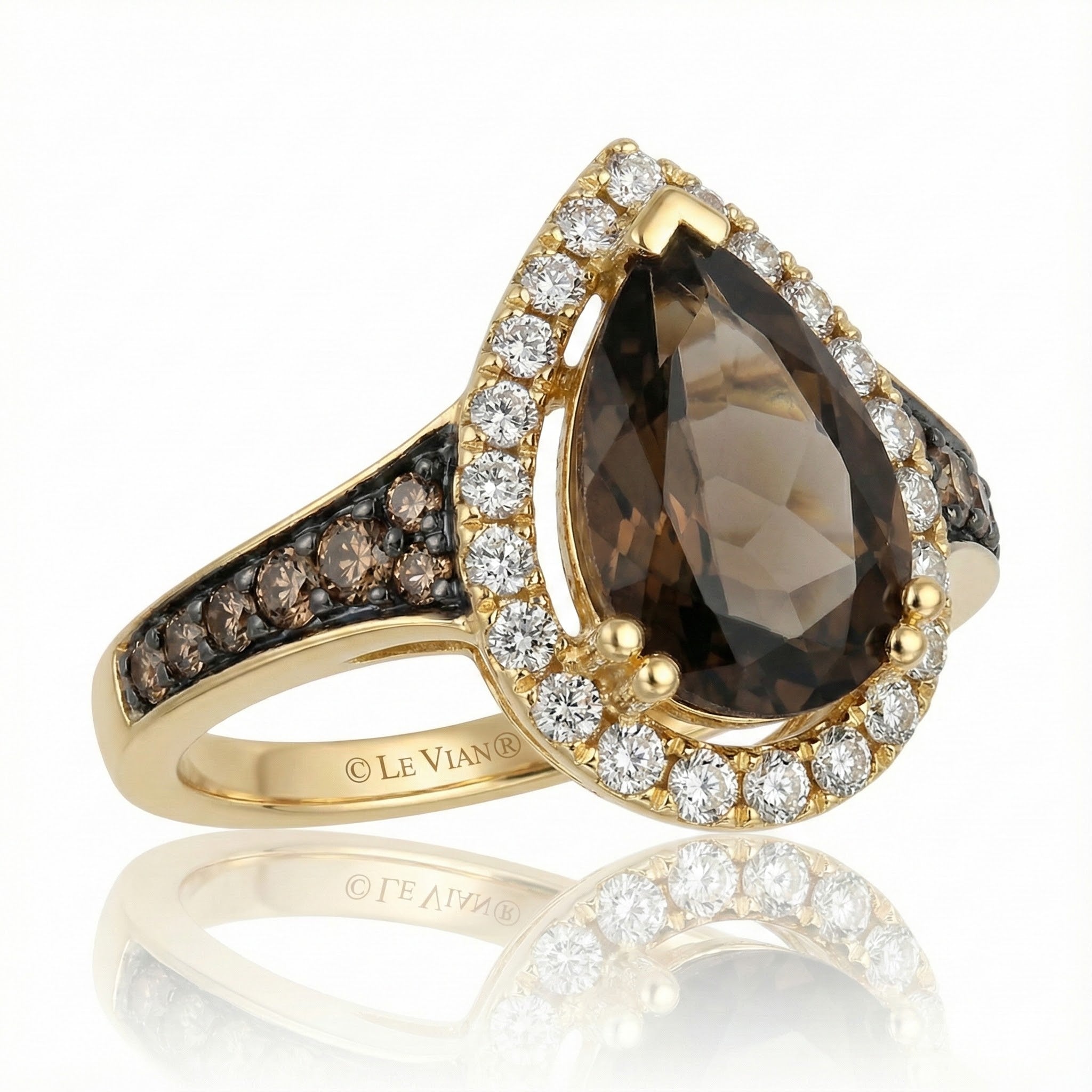 Le Vian® 14K Honey Gold™ Chocolate Quartz®, Chocolate Diamond®, & Nude Diamond™ Ring This dramatic Le Vian® ring features a rich 2 3/4 ct. Chocolate Quartz® in a striking pear-shaped cut