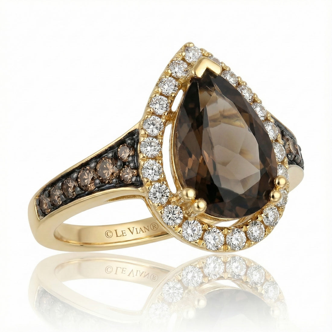Le Vian® 14K Honey Gold™ Chocolate Quartz®, Chocolate Diamond®, & Nude Diamond™ Ring This dramatic Le Vian® ring features a rich 2 3/4 ct. Chocolate Quartz® in a striking pear-shaped cut