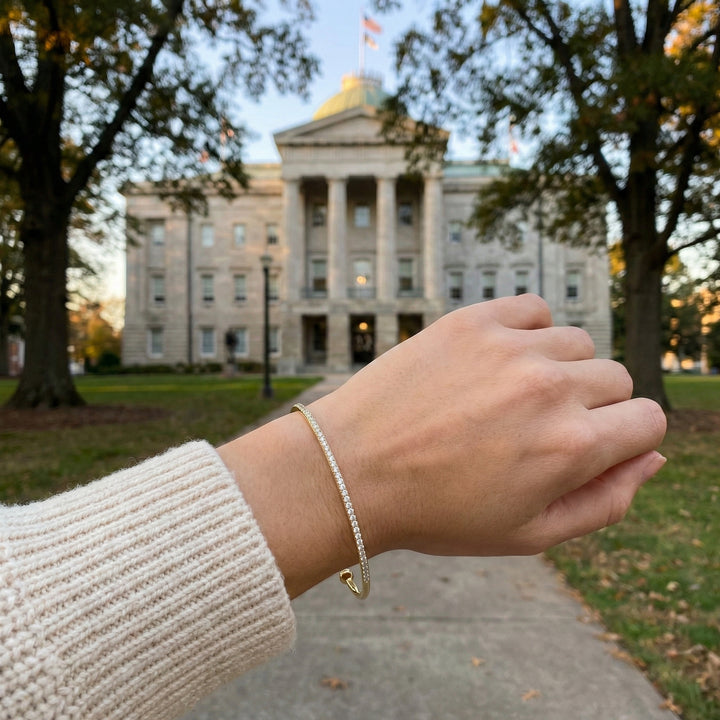 Diamond Bangle Bracelet | 14K Yellow Gold | 0.17 ctw | Minimalist Open Bangle - Brownee Jewelers