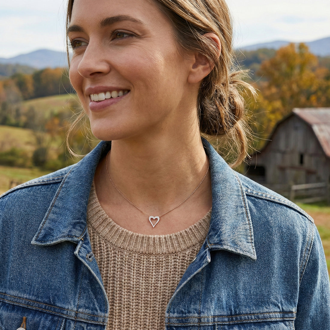 Open Diamond Heart Pendant Necklace | 14K Rose Gold | Pavé Round Diamonds | 18" - Brownee Jewelers