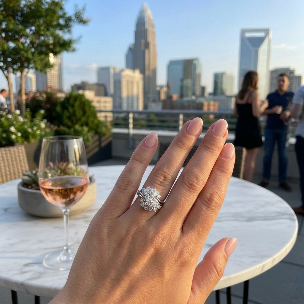 Round Brilliant Diamond Cluster Ring | 18K White Gold | Statement Diamond Ring | Vintage-Inspired Design - Brownee Jewelers