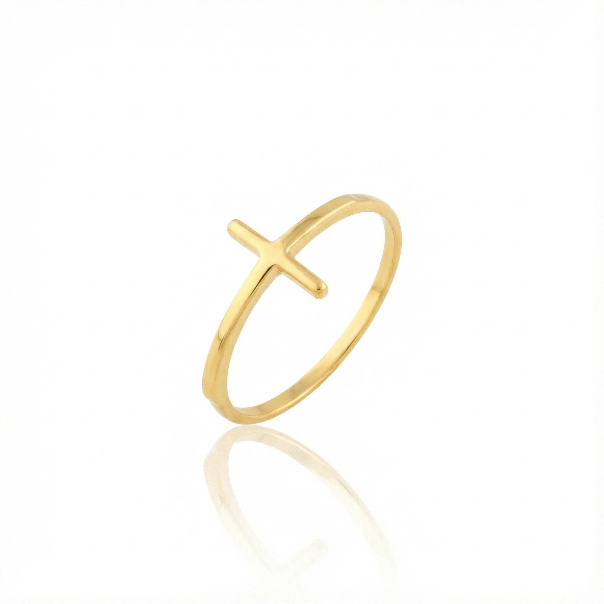 14K Yellow Gold Polished Cross Ring