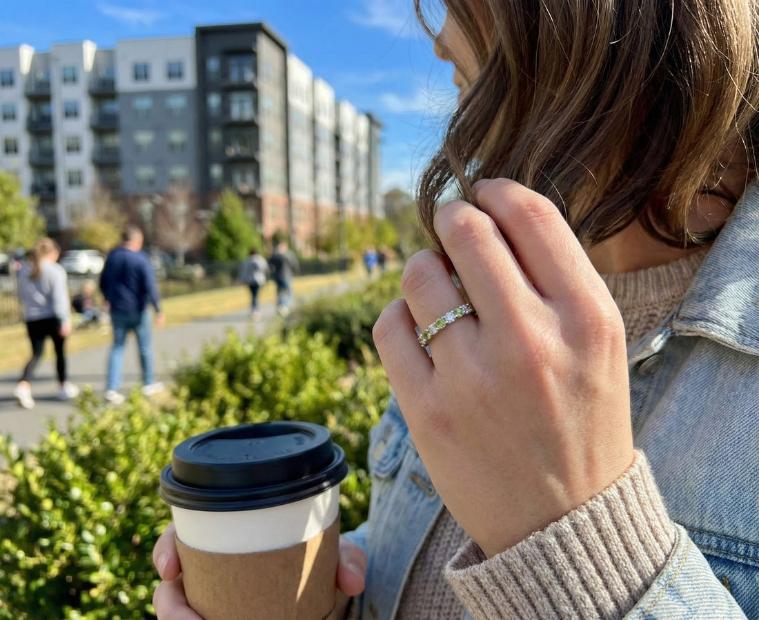 Alternating Peridot & CZ Band Ring | Sterling Silver - Brownee Jewelers