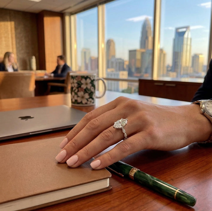 Marquise Lab-Grown Diamond Engagement Ring | 14K White Gold | 3.00 ct Marquise VS2 F | Hidden Marquise Accents - Brownee Jewelers