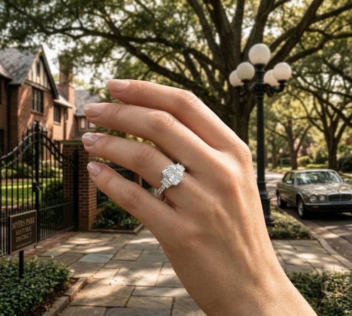 Radiant Lab-Grown Diamond Ring | 14K White Gold | Diamond | Pavé | Engagement Ring - Brownee Jewelers