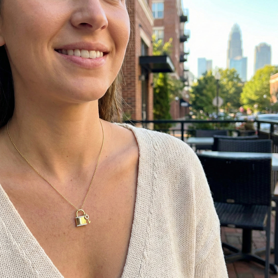 Diamond Lock & Key Necklace | 14K Yellow Gold | 0.21 ctw | Symbolic Pendant Necklace - Brownee Jewelers