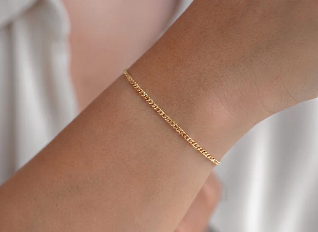 Gold-Plated Stainless Steel Gold-Plated Cowboy Flat Curb Chain Bracelet