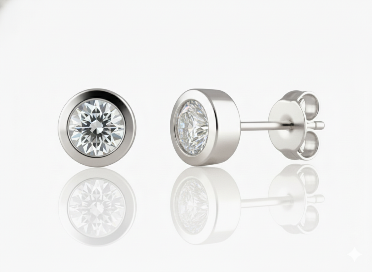 10K White Gold .33ct Round Diamond Bezel Stud Earrings