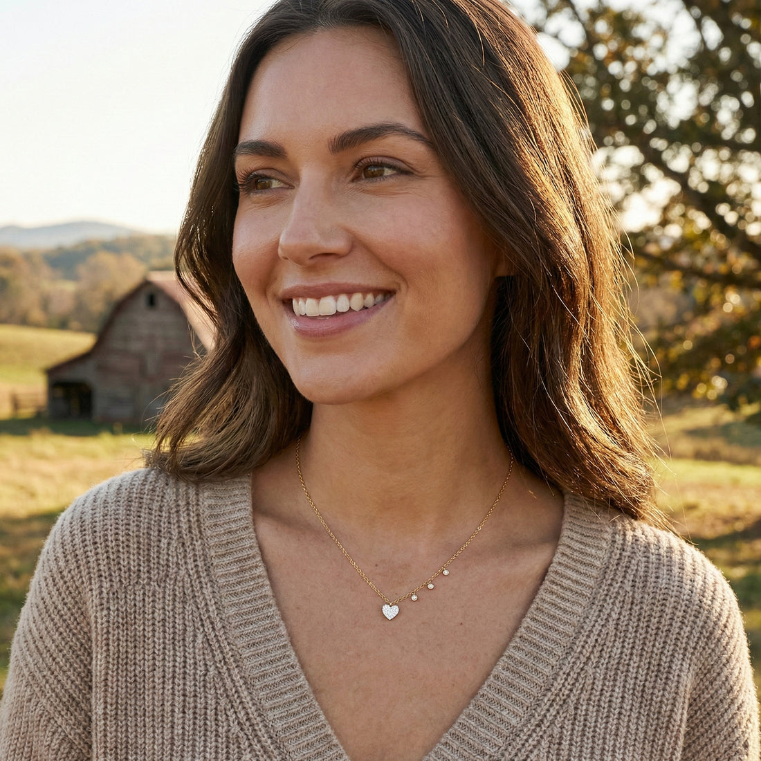 True Love Pendant | Diamond Pavé Heart Pendant Necklace with Station Chain | Gold Plated / Sterling Silver | Heart Necklace - Brownee Jewelers