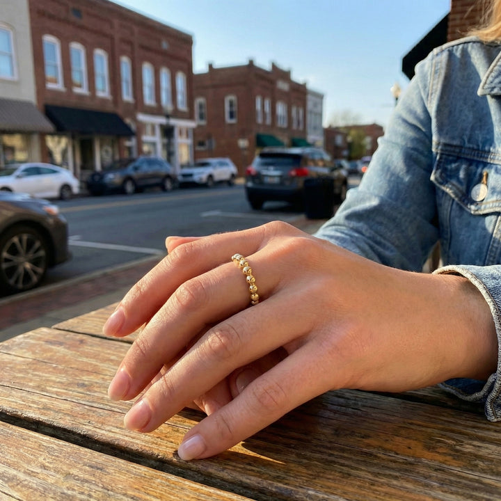 Beaded Band Ring | 14K Yellow Gold | Polished Beaded Design - Brownee Jewelers