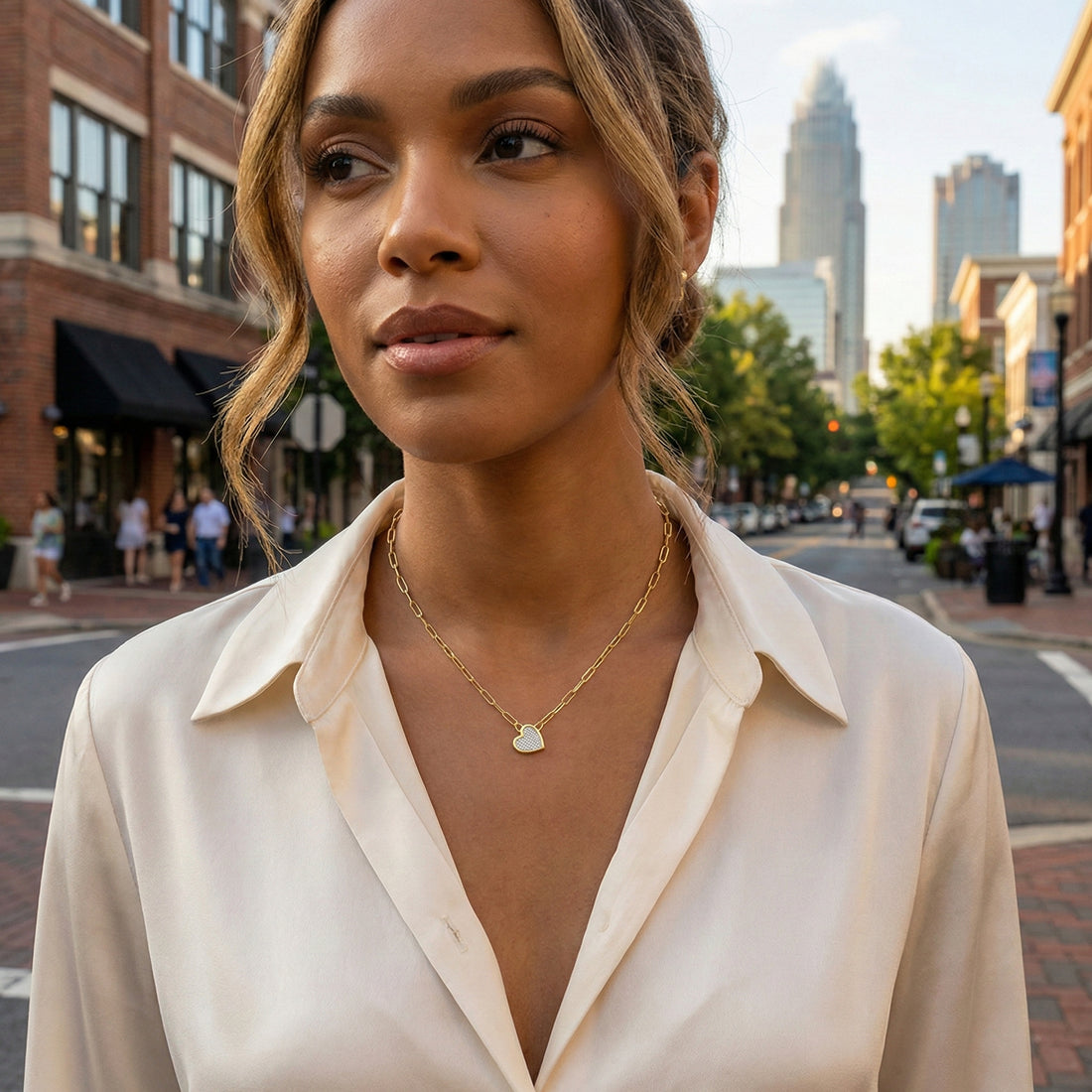 Happy Heart | Diamond Pavé Heart Pendant Necklace | Gold Plated / Sterling Silver | Heart Necklace - Brownee Jewelers