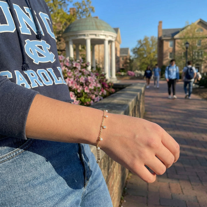 Diamond & Cultured Pearl Adjustable Bracelet | 14K Yellow Gold | 0.04 ctw Diamonds - Brownee Jewelers