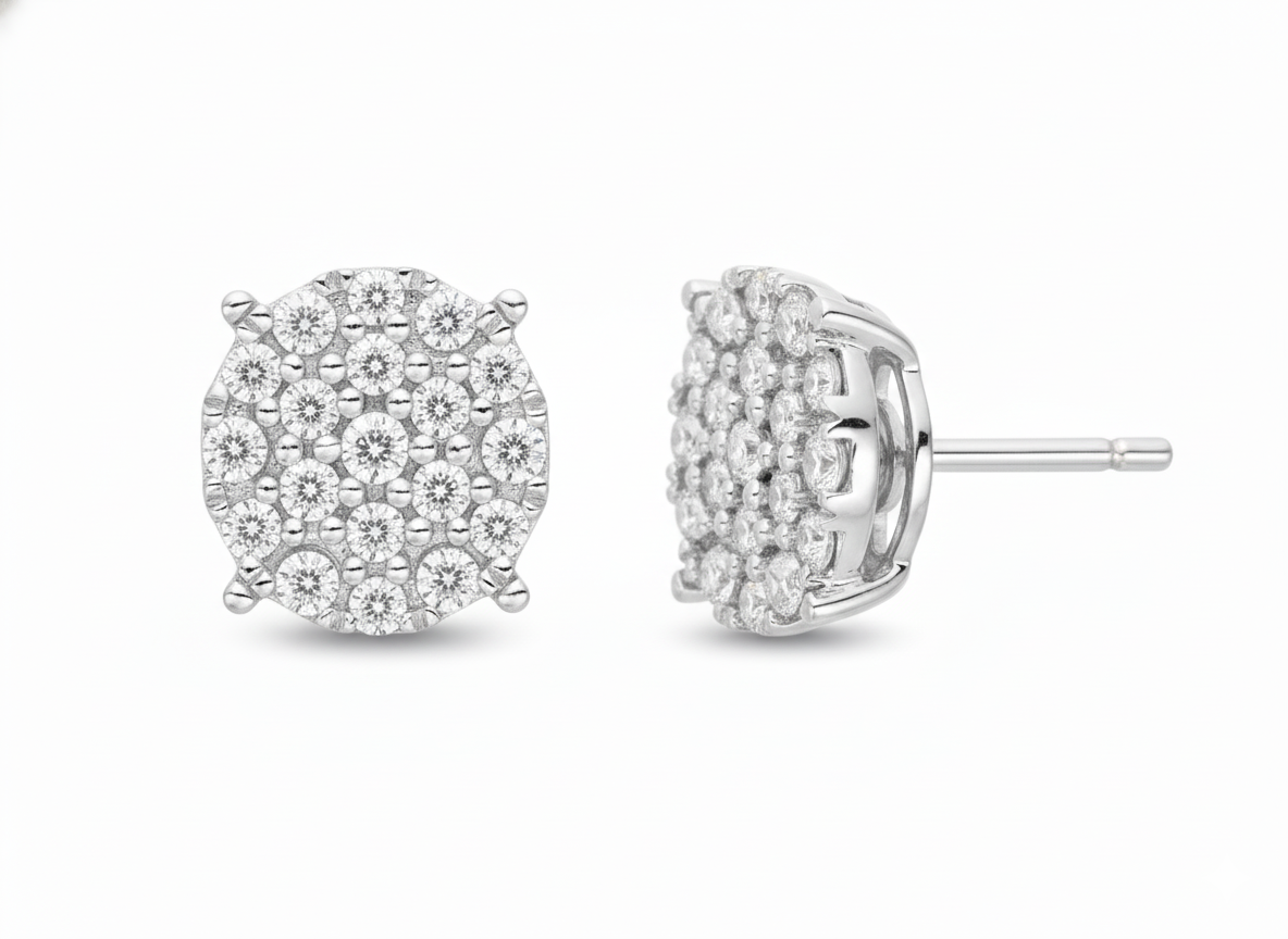 Sterling Silver .10ct Diamond Cluster Halo Earrings