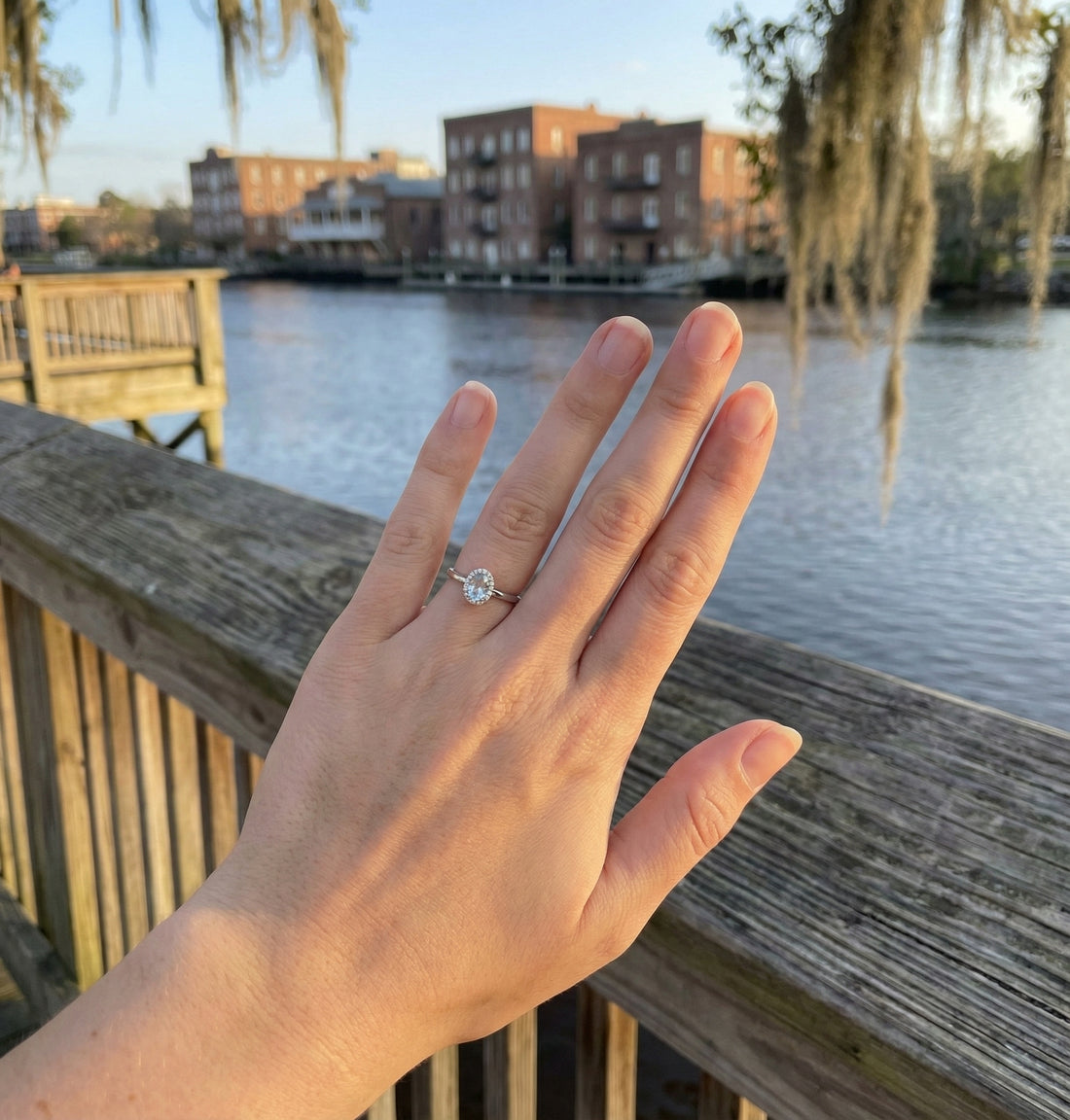 White Topaz & Diamond Halo Ring, 0.07 ctw