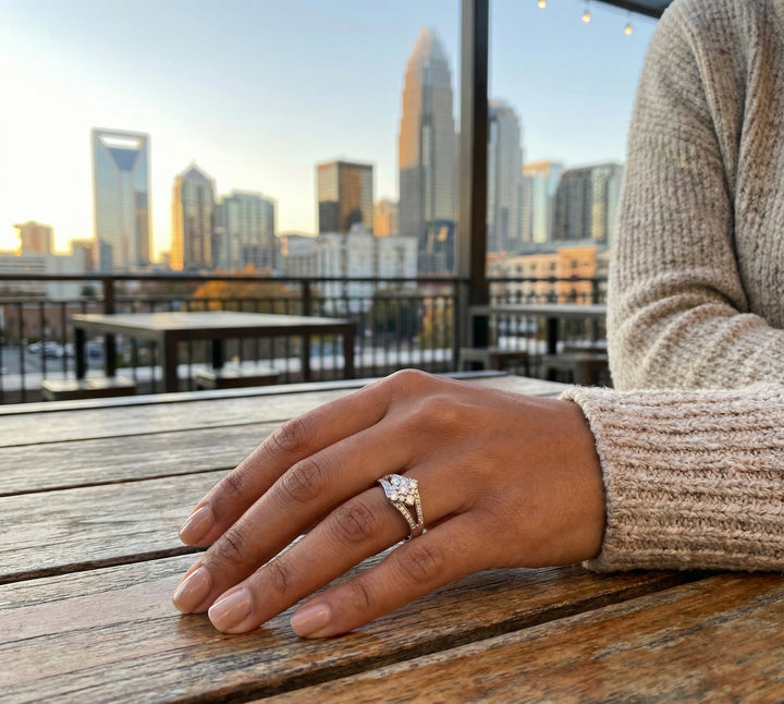 Round Diamond Cluster Split Shank Ring | 14K White Gold | Halo Style | Diamond Fashion Ring - Brownee Jewelers