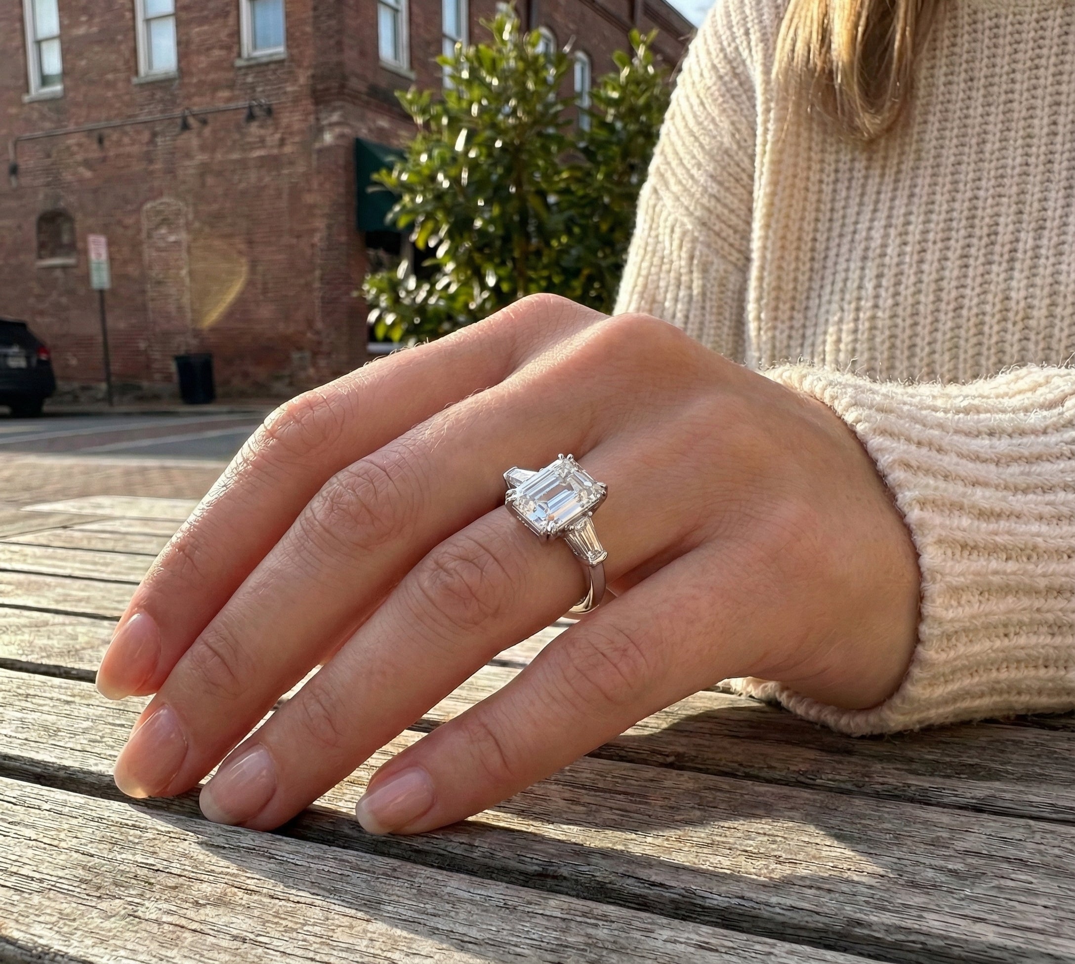 Emerald-Cut CZ Ring with Baguette Accents | Sterling Silver | Size 7 - Brownee Jewelers