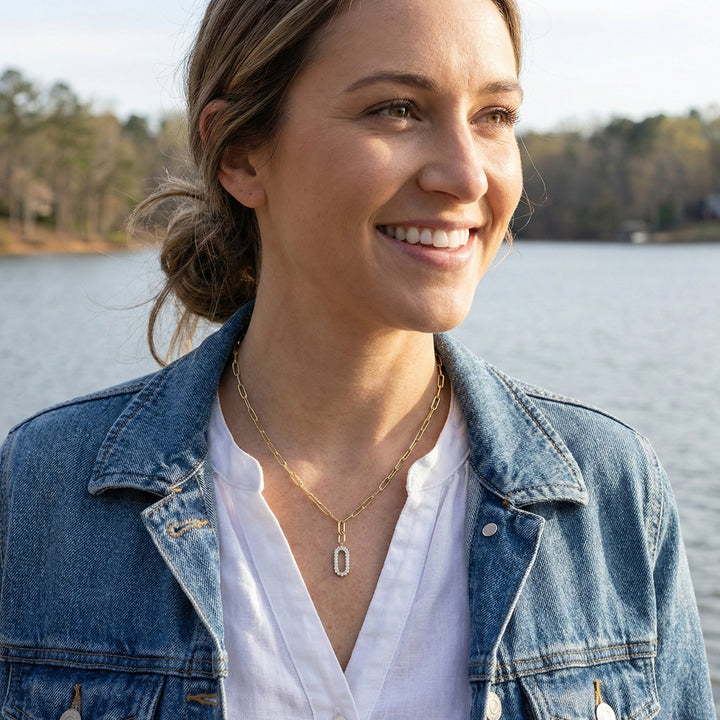 Diamond Paperclip Link Necklace | 14K Yellow Gold | 0.92 ctw | Pavé Link Pendant - Brownee Jewelers