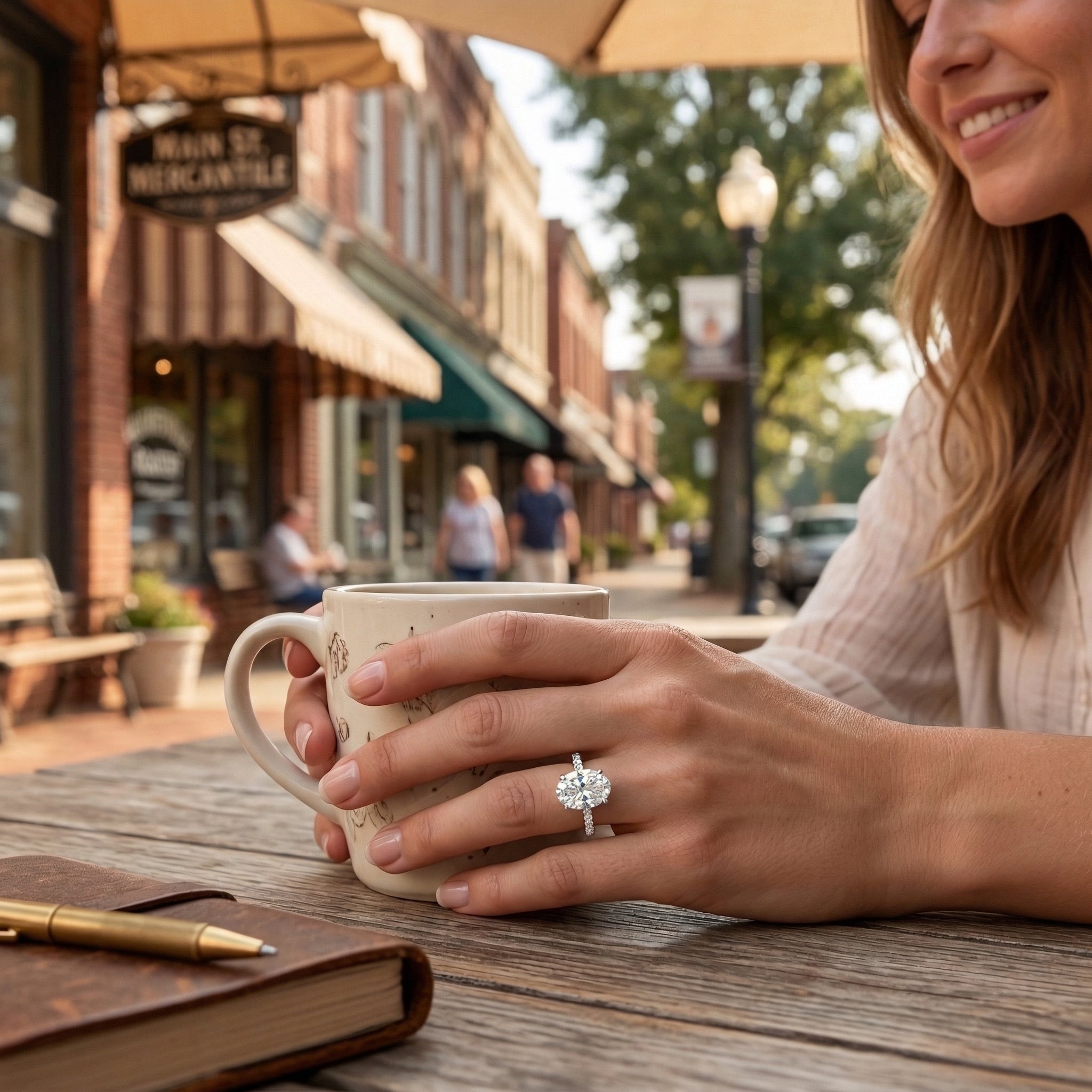 Oval Lab-Grown Diamond Engagement Ring | 14K White Gold | VS1 F | Hidden Halo Pavé Setting - Brownee Jewelers